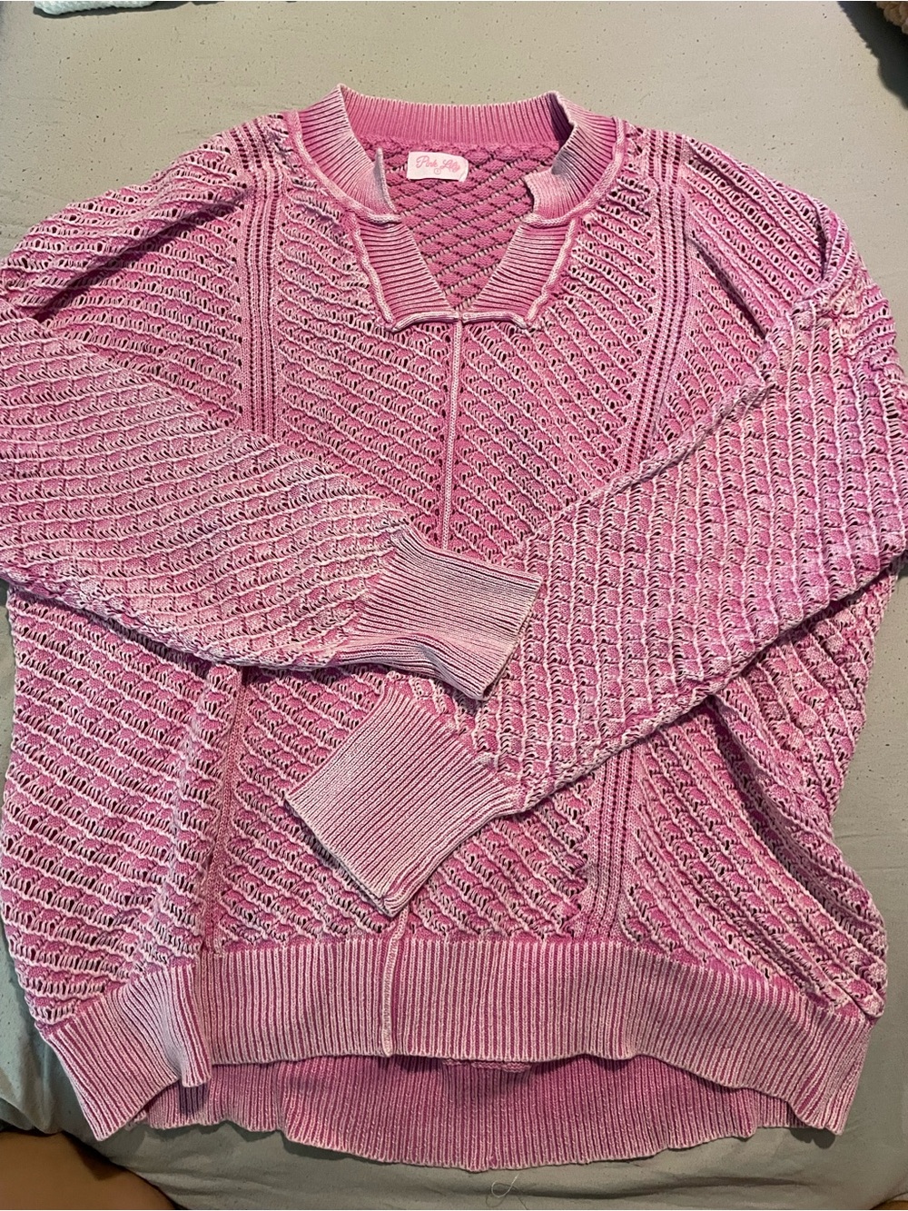 Pink Lily Pink Open-Knit Crewneck Sweater
